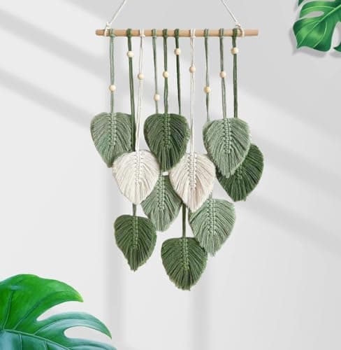 HYOATREA Bohemian Tapestry Macrame Wall Hanging Nature Woven Leaf Tapestry Wall Art Large Boho Chic Home Decor Aesthetic for Bedroom Living Room Dorm Room (17" W x 22" H)