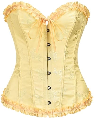 SZIVYSHI Yellow Corset Top for Women - Overbust Lace Up Waist Cincher Bustier Lingerie - Corsett - Size XL