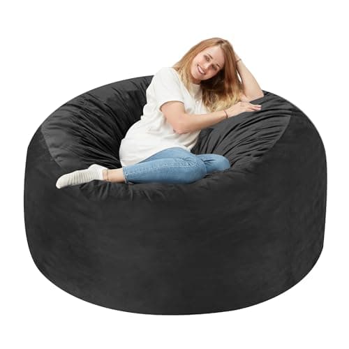 Homguava 3FT Bean Bag Chair: 3' Bean Bags with Memory Foam Filled, Large Beanbag Chairs Soft Sofa with Dutch Velvet Cover-Black