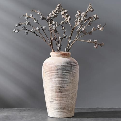 Vaseking Large Ceramic Rustic Vase, 11 inch Minimalist Decorative Vase, Farmhouse Tall Vase for Home Decor, Living Room, Shelf Decor, Enterway, Table Decoration, Gray