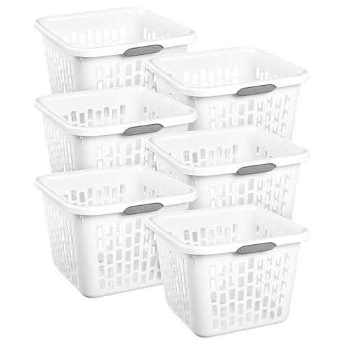 Sterilite 6-Pack 1.5 Bushel Capacity Square Laundry Basket, White – Plastic Clothes Hamper Storage with Ventilated Rectangular Holes & Large Comfort Grip Handles for Easy Carry