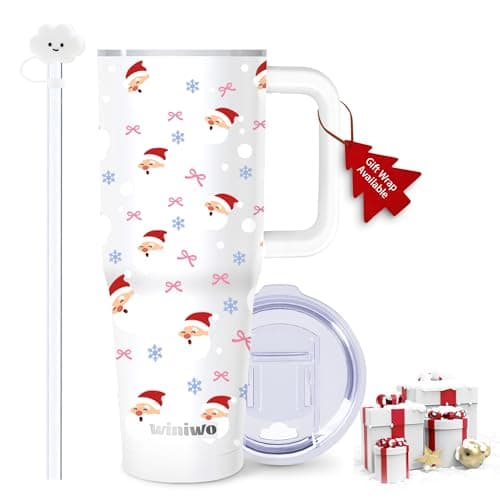 winiwo Christmas Tumbler with Handle and Straw 40 oz for Friends Girls, Christmas Gifts for Women Mom Daughters, Stainless Steel Travel Mug, Iced Tea or Coffee, Available Gift Wrapping