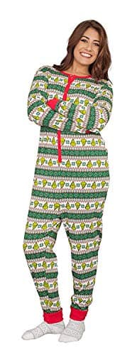 MJC Grinch Family Faces Christmas Green and White Pajama Union Suit