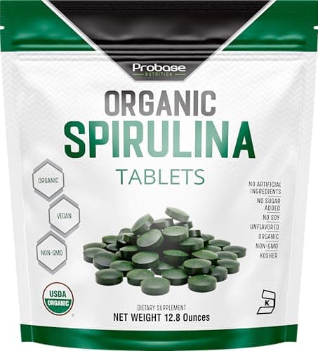 Probase Nutrition, Organic Spirulina Tablets, Premium Spirulina Supplement, Rich in Prebiotics, Protein & Antioxidants | 3000 mg Per Serving, 720 Tablets