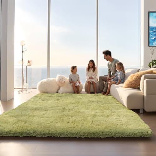Green Grass Area Rugs for Bedroom, 3x5 Shag Fluffy Carpet, Fuzzy Furry Plush Soft Cute Kids Baby Girls Shaggy Bedside Floor Rug for Dorm Home Decor Aesthetic(3 x 5, Grass Green)