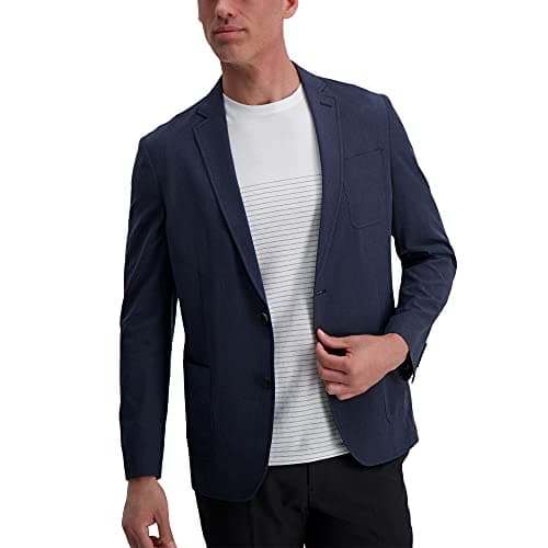 Haggar Men's Smart Wash Performance Blazer & Jackets, Heather Navy, 48-50-R