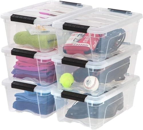 IRIS USA 13 QT Plastic Storage Box with Lid and Latches - 6 Pack - BPA-Free, See-Through Organizing Solution, Durable Nestable Stackable Containers, Secure Pull Handle - Clear