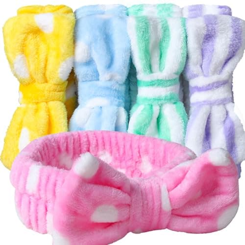 Teenitor Hairband, 5pcs Makeup Headband with Removable Bow, Spa Headband for Washing Face, Makeup, Shower, Microfiber Headband for Girls Women Gift