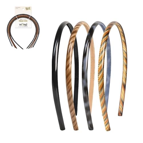 Scunci by Conair Effortless Beauty Skinny headband -plastic Headbands for Women and Men - hair accessories for women - Neutral Colors - 4 Count