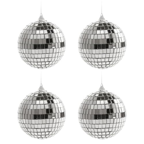 Haploon 4 Pieces 4-Inch Mirror Disco Ball,Reflective Silver Hanging Party Disco Ball for Party or DJ Light Effect,Home Decorations,Stage Props,Game Accessories