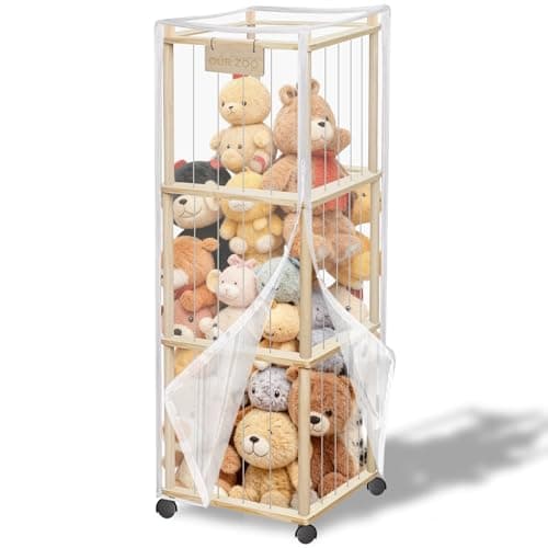 yofit 56 Inch Toy Organizer and Stuffed Animal Storage with Wheels - Zoo Storage Tower with Removable Dust-Proof Cover & Elastic Bands | for Playroom, Bedroom, Living Room Organization