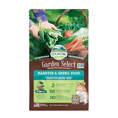 Oxbow Garden Select Hamster and Gerbil Food, Vitamin & Mineral Rich Daily Diet for Hamsters & Gerbils, Veterinarian Formulated, Non-GMO, Oxbow, Made in USA, 1.5 lb Bag