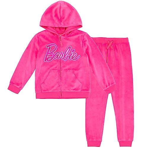 Barbie Toddler Girls Velour Zip Up Hoodie Pants Outfit Set Pink 5T