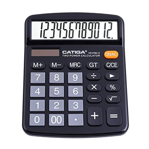 CATIGA 12 Digits Desktop Calculator with Large LCD Display and Sensitive Button, Dual Solar Power and Battery, Standard Function for Office, Home, School, CD-2786