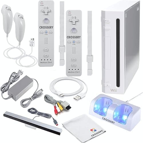 Nintendo Wii Console Bundle White - Includes Wii Console, 2 Remotes & 2 Nunchuks Fully Compatible, Charging Dock, 2 Rechargeable Batteries, Motion Sensor & Accessories (Renewed)