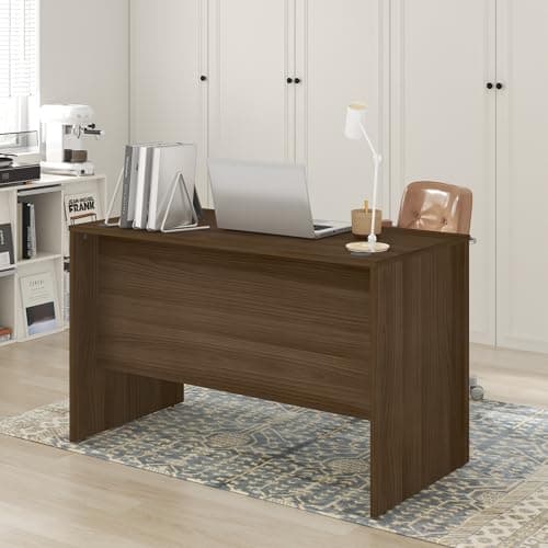 Furinno Roger Computer Desk, 47 Inch Rectangular Executive Desk with Modesty Panel, Home Office Desk with Thick Tabletop, Desk Cord Grommet, Scratchproof, for Home Study, Office, Modern Walnut