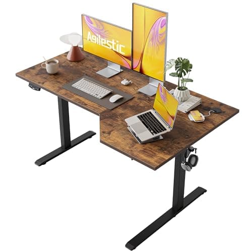 Agilestic Electric Standing Desk, L-shaped 55 Inches Height Adjustable Desk, Sit and Stand up Desk for Work Office Home, Ergonomic Rising Computer Table for Home Office with Splice Board, Rustic Brown