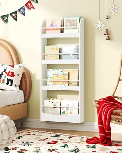 Best Kids Bookshelf for Walls #6 from CHOEZON CHOEZON Kids Bookshelf, 15.7 Inch Wall Mounted Bookshelf, 4-Tier Nursery Book Shelves, Book Shelf for Kids Room, Bedroom, Living Room, Playroom, White MCW04WB