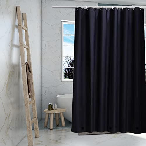 TIKABC Black Shower Curtain Liner, 4G PEVA Shower Liner, Plastic Waterproof Shower Curtains, 72x72 inch with Grommet Holes 3 Magnetic Weights(Black)