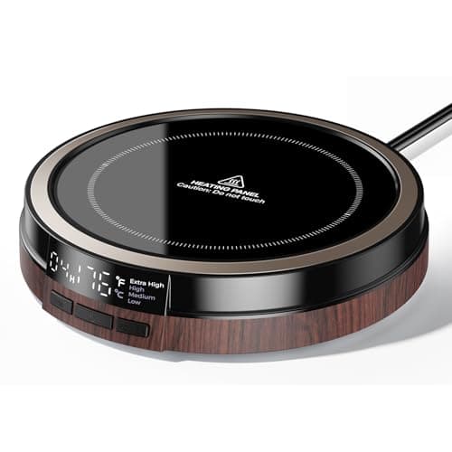 Coffee Mug Warmer for Desk, 50W Fast Heating Cup Warmer with Smart Display, 4 Temps & 12H Timer, Auto Shut Off for Tea, Milk, Hot Drinks - Wood Effect