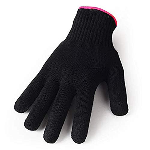 AFT90 Heat Resistant Glove for Hair Styling, Curling Iron, Flat Iron and Curling Wand, Black, Pink Edge, 1 Piece