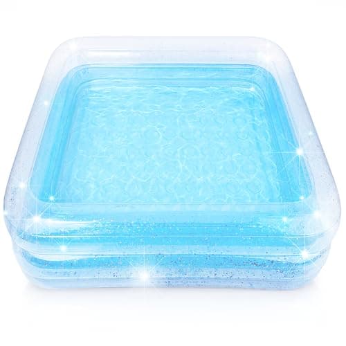 ArtCreativity Sparkly Inflatable Kiddie Pool with 3 Levels, Transparent Blow Up Pool for Kids with Silver Glitter and Cushioned Bottom, Easy to Inflate Outdoor Pools for Backyard, Summer Toys for Kids