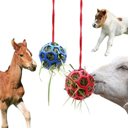 Foycow 2 Pcs Hay Ball for Horses to Play with, Relieve Stress with This Bright Color Hay Feeder Ball for Horses Goat to Avoid Boredom