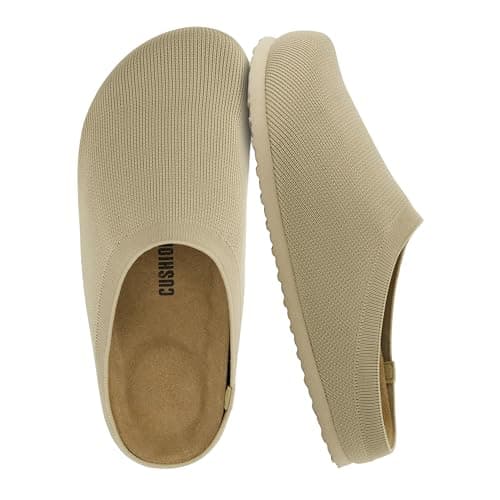 CUSHIONAIRE Women's Sils Knit Cork Footbed Clog with +Comfort, Khaki 8