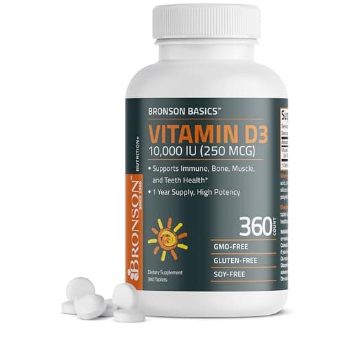 Bronson Vitamin D3 10,000iu (250mcg) 1 Year Supply for Healthy Muscle Function and Immune Support, Non-GMO, 360 Tablets