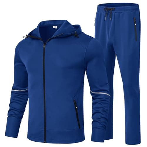 BGOWATU Men's Tracksuits Set Fall Winter Jacket Hoodie Sweatsuit Running Sport Pants Jogging Suits with Pockets Royal Blue XL