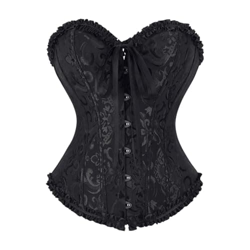 frawirshau Corset Tops for Women: Renaissance Black Corset - Adjustable Floral Halloween Costumes for Cosplay Enthusiast Aged 20-30 Size S