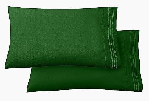 Elegant Comfort Luxury Ultra-Soft 2-Piece Pillowcase Set - 1500 Premium Hotel Quality Microfiber Double Brushed - Wrinkle Resistant, Standard/Queen, Hunter Green