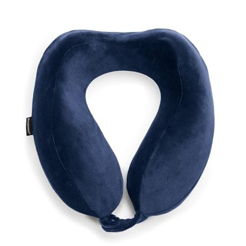 Brookstone Travel Neck Pillow - Lightweight Comfortable Contoured Head and Neck Support Memory Foam - U-Shaped Neck Pillow for Traveling, Blue