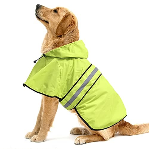 Ezierfy Waterproof Raincoats for Dogs - Adjustable Pet Raincoat Jacket, Lightweight Dog Hooded Rain Coat Waterproof Rain Poncho for Small to X- Large Dogs and Puppies (Neon Green, Large)