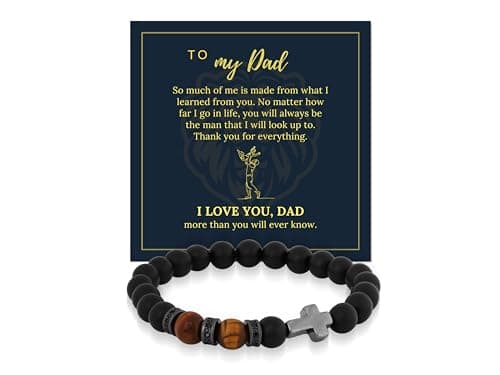 HAQUIL To My Dad Cross Beaded Bracelet for Father Adjustable Lava Rock Matte Agate Bracelets Ideal Father’s Day Anniversary Birthday Gifts for Dad