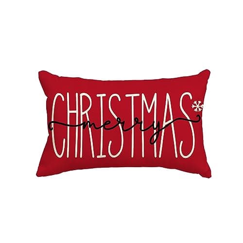 AVOIN colorlife Merry Christmas Red Throw Pillow Cover, 12 x 20 Inch Winter Holiday Cushion Case Decoration for Sofa Couch