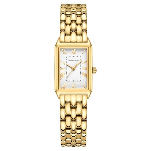 GAOFAN HOUR Gold Watches for Women with Vintage Rectangular Case,White Roman Dial,Stainless Steel Band,Adjustment Tool Included,Water Resistant