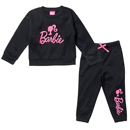 Barbie Little Girls French Terry Sweatshirt and Jogger Pants Set Black 7-8