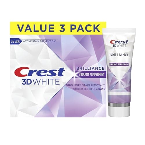 Crest 3D White Brilliance Vibrant Peppermint Teeth Whitening Toothpaste, 4.6 oz Pack of 3, Anticavity Fluoride Toothpaste, 100% More Surface Stain Removal, 24 Hour Active Stain Prevention