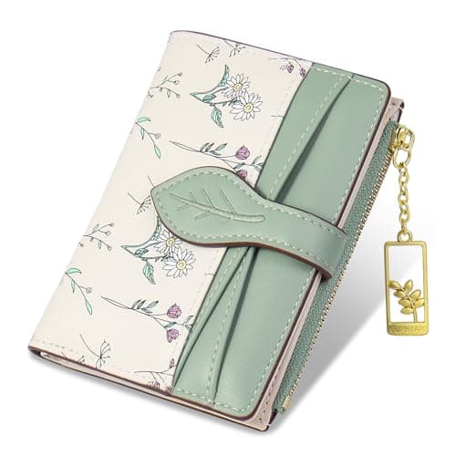 Best Green Wallets #2 from Lapensa Lapensa Wallets for Women- RFID Blocking- Soft PU Leather Bifold Coin Zipper Pocket Purse-Small flower wallet Credit Card Holder with ID Window (Green)