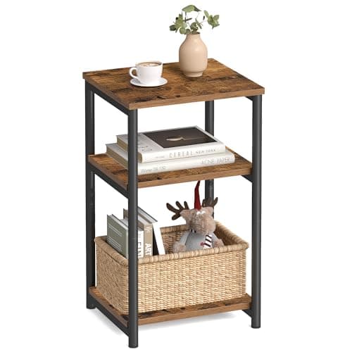 VASAGLE Side Table, Small End Table, Tall Nightstand for Living Room, Bedroom, Office, Bathroom, Rustic Brown and Classic Black ULET273B01