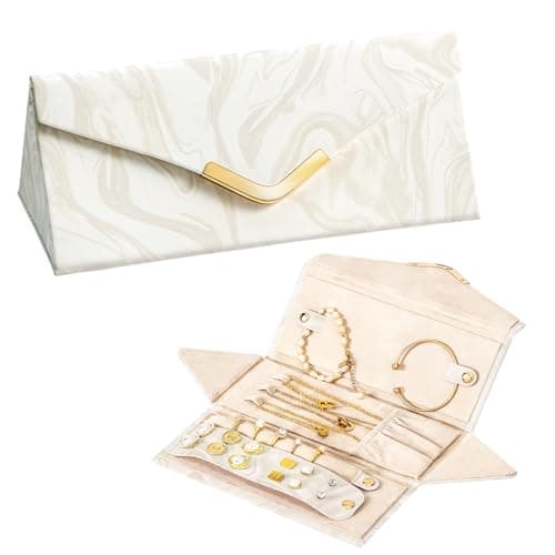 Yoobao Travel Jewelry Case for Women Girls, Triangle Jewelry Box Organizer, Small Foldable Storage Holder for Necklaces Earrings Rings Bracelets, Portable Travel Essentials Accessories