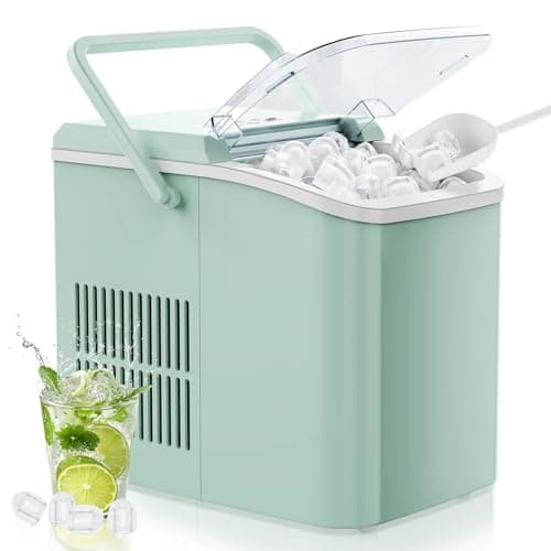 OLIXIS Ice Maker Machine with Handle,26lbs in 24Hrs,9 Ice Cubes in 6 Mins,Auto-Cleaning Portable Ice Maker with Basket and Scoop, Countertop Ice Maker for Home/Kitchen/Camping/RV, Sleek Green
