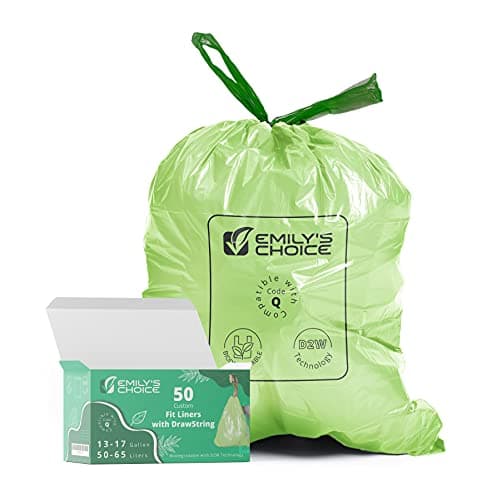 Emily's Choice Biodegradable Trash Bag Code Q (50 count), Custom Fit Trash Bag compatible with Simplehuman Code Q bins, 50-65L / 13-17 Gallons, ATSM 6954