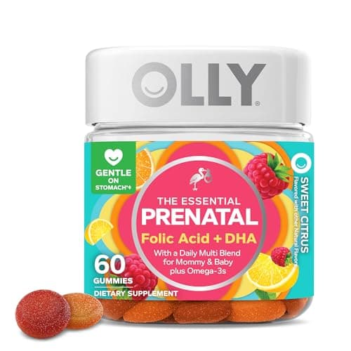 OLLY Prenatal Multivitamin Gummy, Supports Healthy Growth and Brain Development, Folic Acid, Vitamin D, Omega 3 DHA, Chewable Supplement, Citrus Berry Flavor, 30 Day Supply - 60 Count