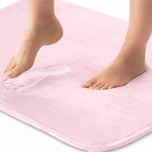 Gorilla Grip Thick Memory Foam Bath Rugs, Soft Absorbent Velvet Bathroom Mats, Durable Dots on Underside, Machine Washable Bathmat, Carpet Rug Room Decor for Shower Floor, 24x17 Mat, Pink