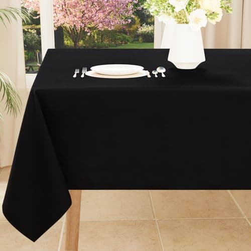 Smiry Rectangle Table Cloth, Waterproof Anti-Scratch Polyester Tablecloth, Decorative Washable Fabric Table Cover for Dining, Buffet, Parties and Outdoor, 60x84, Black