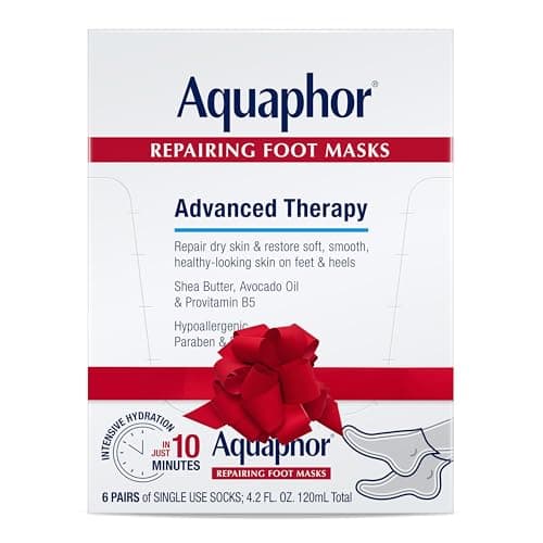 Aquaphor Repairing Foot Masks, Moisturizing Socks for Dry Feet with Avocado Oil and Shea Butter, Holiday Gifts for Self Care, Pack of 6