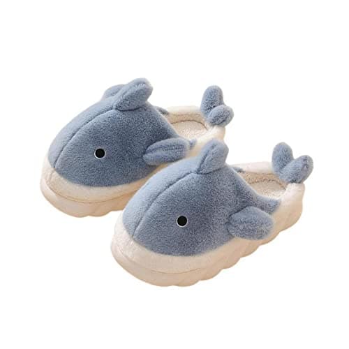 Zuwxeu Plush Home Slippers for Men and Women, Cartoon Shark Animal Cotton Slippers, Winter Indoor Warm Slippers, Soft and Comfortable Thick-soled Shoes for Outdoor Slippers
