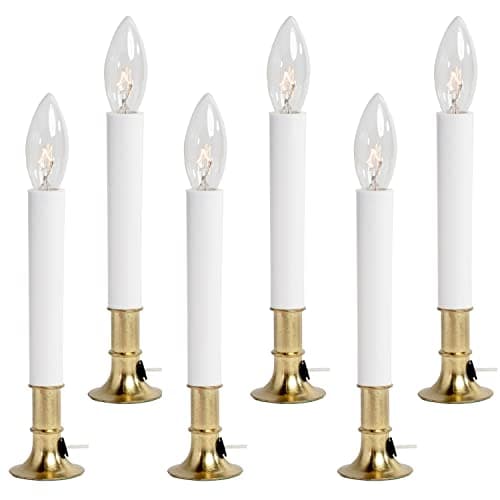 Creative Hobbies® Pack of 6 Electric Window Candle with On/Off Switch, Incandescent Light Bulb, Brass Plated Base, Ready to Use (Original)